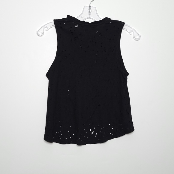 KORAL Organic Hemp Cotton Factory Distressed Laser Cut Black Hi Lo Tank Top sm - Picture 2 of 8